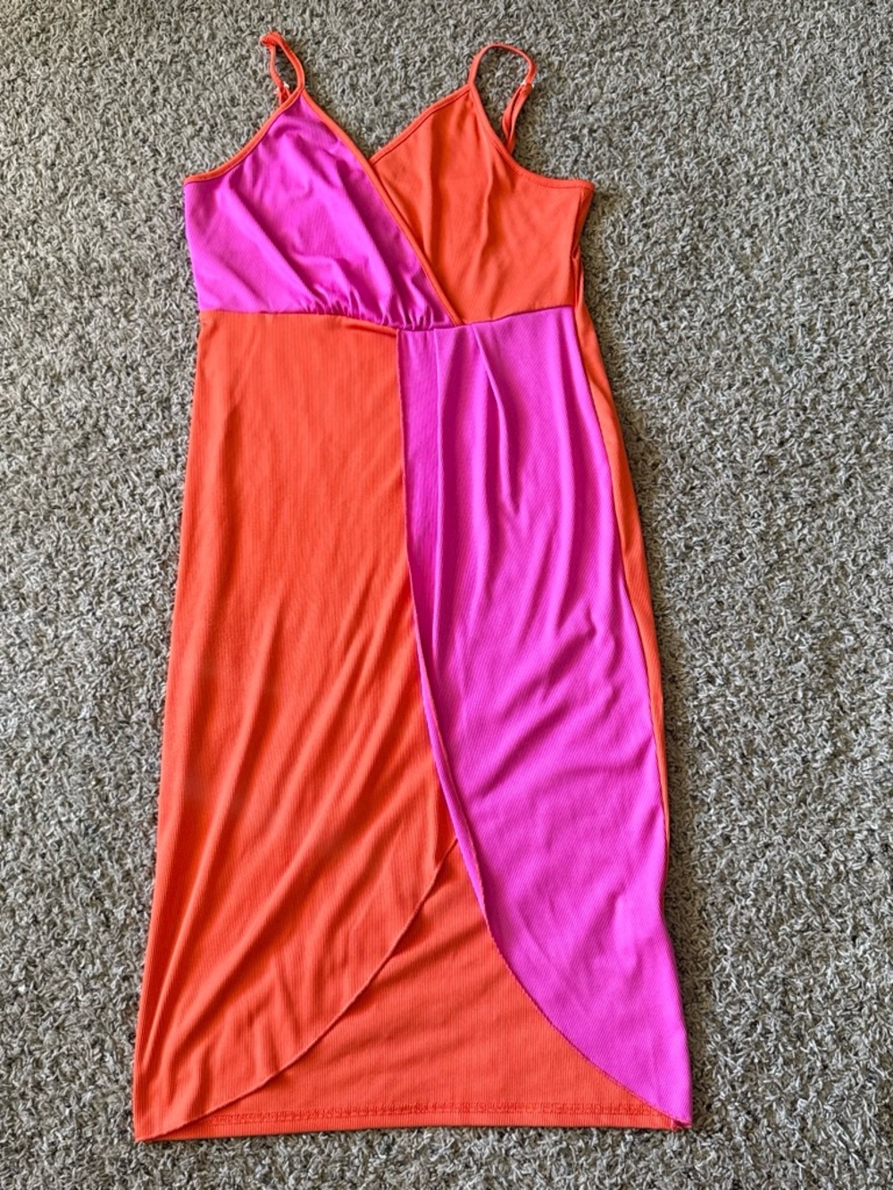 SHEIN Orange and Hot Pink Colorblock Midi Slip Dress